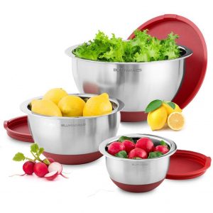 Belwares Stainless Steel Mixing Bowls with Lids and Non-skid Bottom